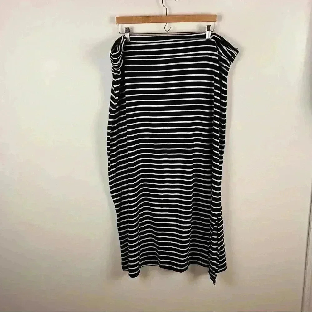 Susan Graver Weekend 2X Maxi Skirt  Black Striped Casual Resortwear Stretchy